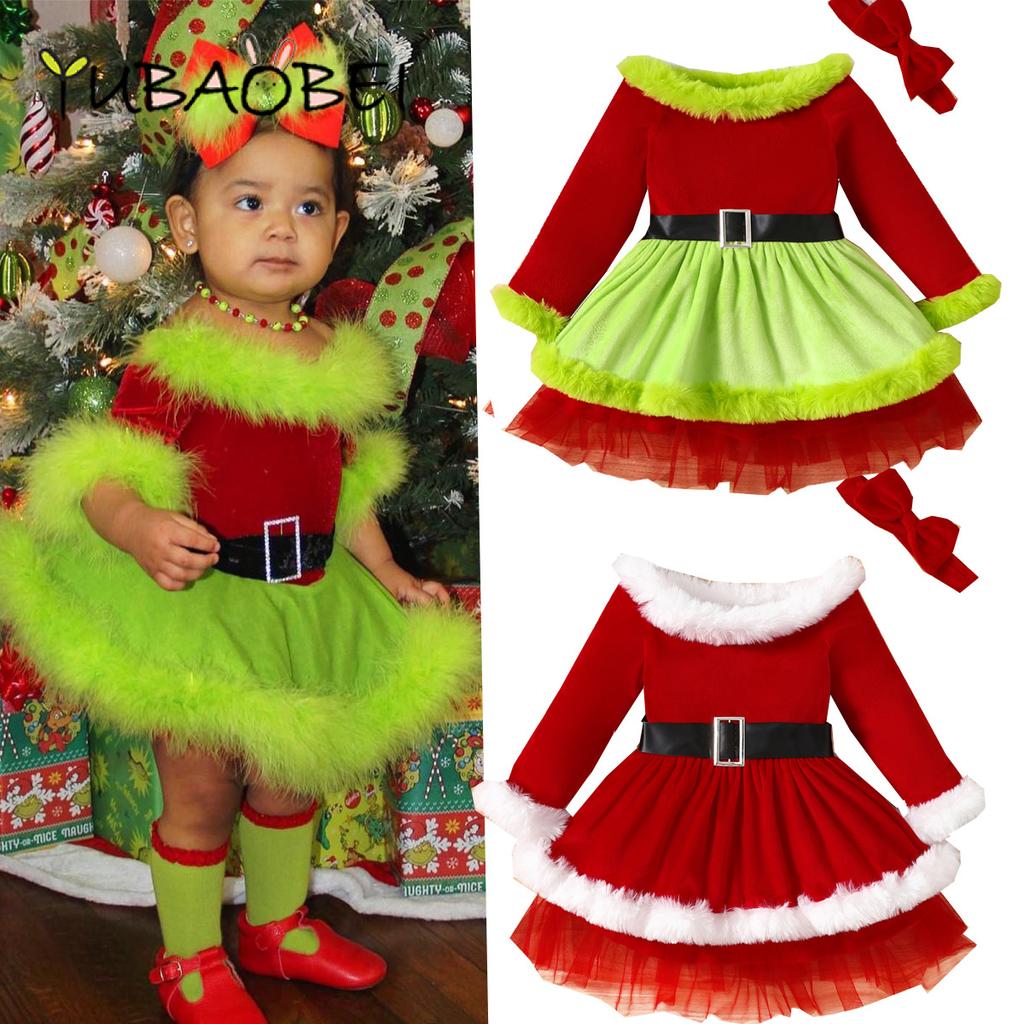 2024 Новые рождественские костюмы, платье для девочек, детское пышное газовое платье принцессы + повязка на голову, детская одежда