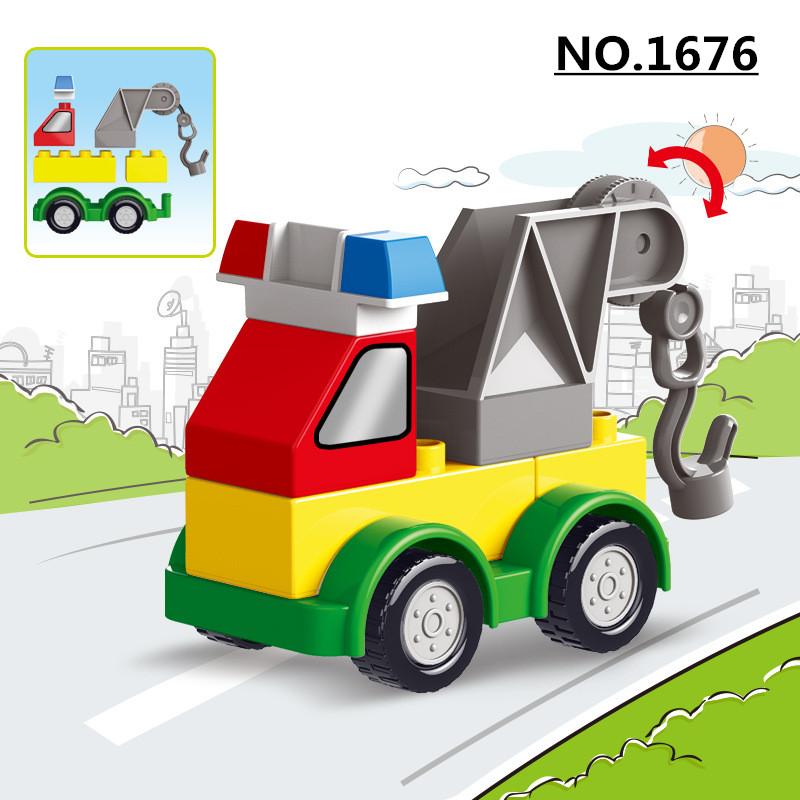 Large Particle Building Blocks Car Creative City Construction Forklift Crane Excavator Vehicle DIY Bricks Toy For Kids Xmas Gift