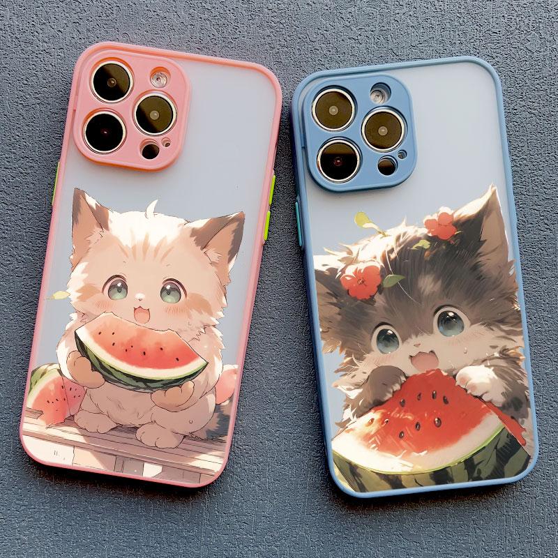 Милый Чехол для Телефона с Арбузным Котом Животным Для iPhone 11 Чехол iPhone 15 16 Pro Max 12 13 Pro Max Mini XR XS X 7 8 14 Plus SE2 Чехол