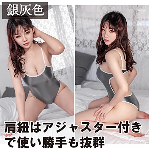 Черный Omen Back непристойный школьный купальник глянцевый сексуальный косплей трико купальник костюм серый один размер подходит (Черное Предзнаменование) Полуголые женские (7015-Серебро