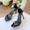 Black word with sandals women's summer new celebrity sexy temperament thin heel waterproof table red sole high heels