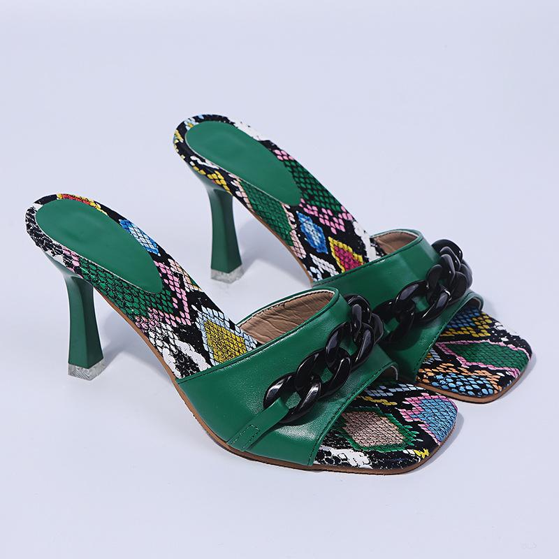 Модные летние тапочки 2024 года, женские сексуальные босоножки на высоком каблуке с цепочкой, женские туфли на каблуках с открытым носком, повседневные босоножки на тонком каблуке, сандалии Mujer