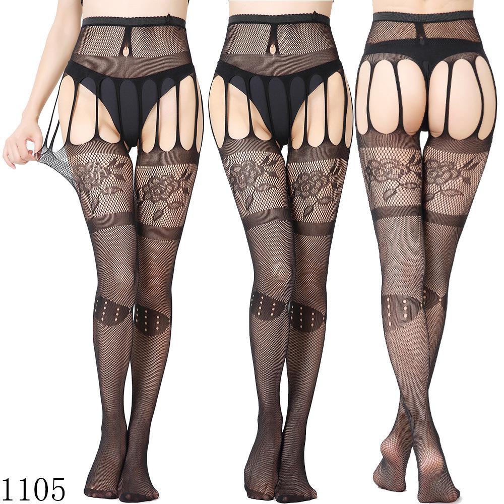 European & American Women's Mesh Jacquard Garter One-Piece Pantyhose