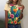 Summer 3d Printed Cartoon Loose Edition T-Shirt Fashion Cactus Pattern Top T-Shirt Round Neck Short Sleeve Women's Top
