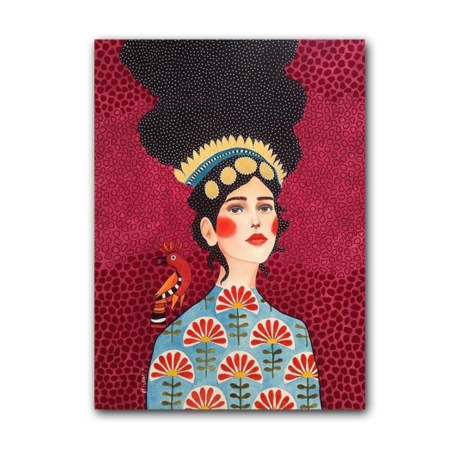 Abstract Flower Girl Colorful Long Hair Nordic Poster Female Wall Art Canvas Painter