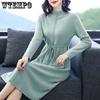 Трикотажное платье для женщин осень-зима присборенное на талии платье-свитер средней длины повседневное платье выше колена