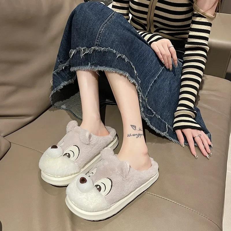 Женские тапочки Зима 2025 Мультяшная белка Хлопковые тапочки Домашние Студенческие Модные Теплые Мультяшные Хлопковые тапочки Chanclas Mujer