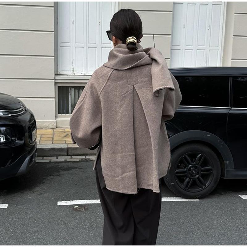 Элегантный воротник-шарф Короткие куртки женские повседневные свободные однотонные однобортные куртки женские осенне-зимние шикарные высокие верхние одежды