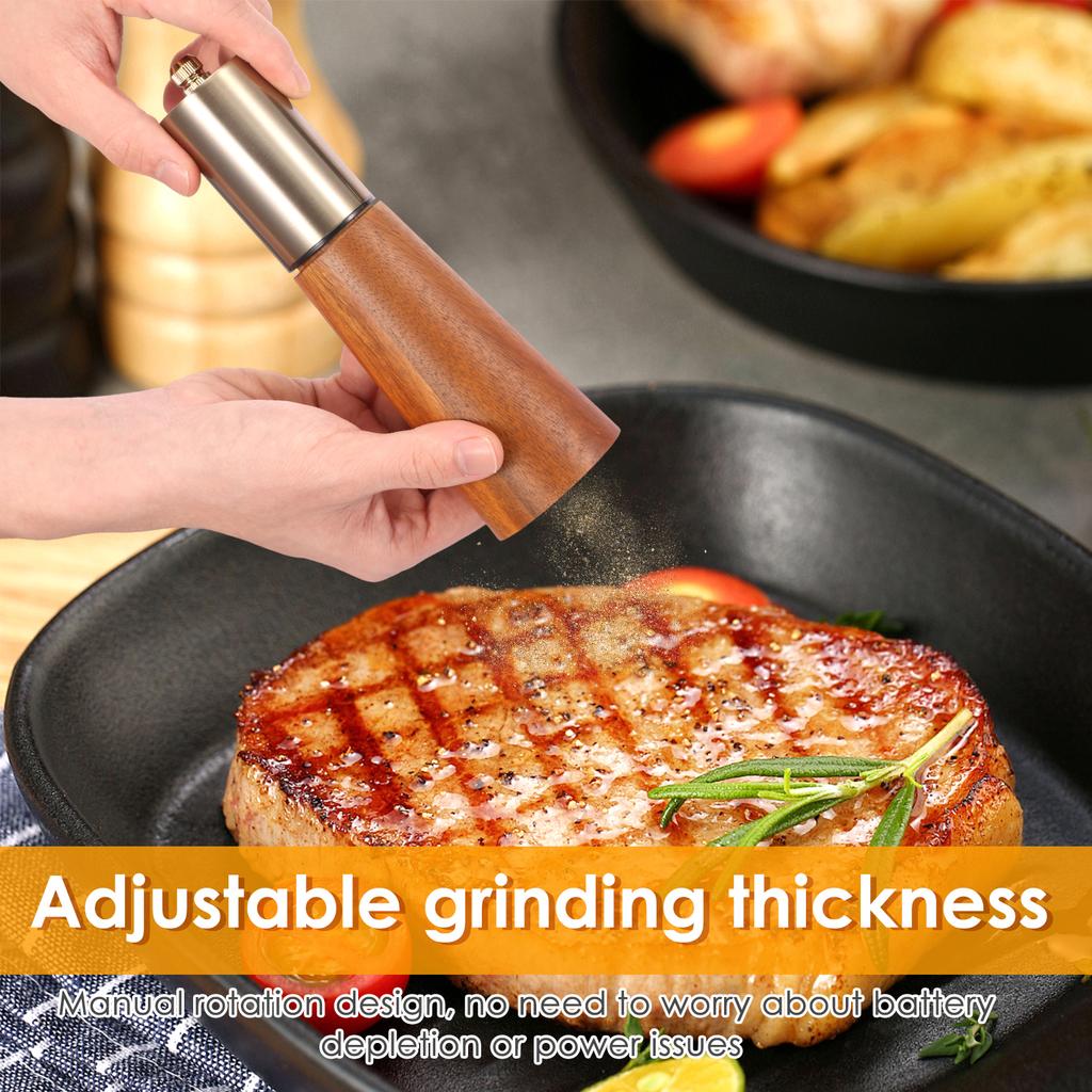 2 шт. Деревянные мельницы для перца Регулируемые ручные мельницы Солонка и перечница Мельница для специй Многоразовый набор мельниц для специй для барбекю