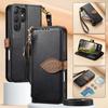 PU Leather Leaf Buckle Multi-function Wallet Case for OPPO/VIVO/Redmi/Google 3 Card Slots + Zip Coin Pocket + Stand & Detachable Long Shoulder Strap