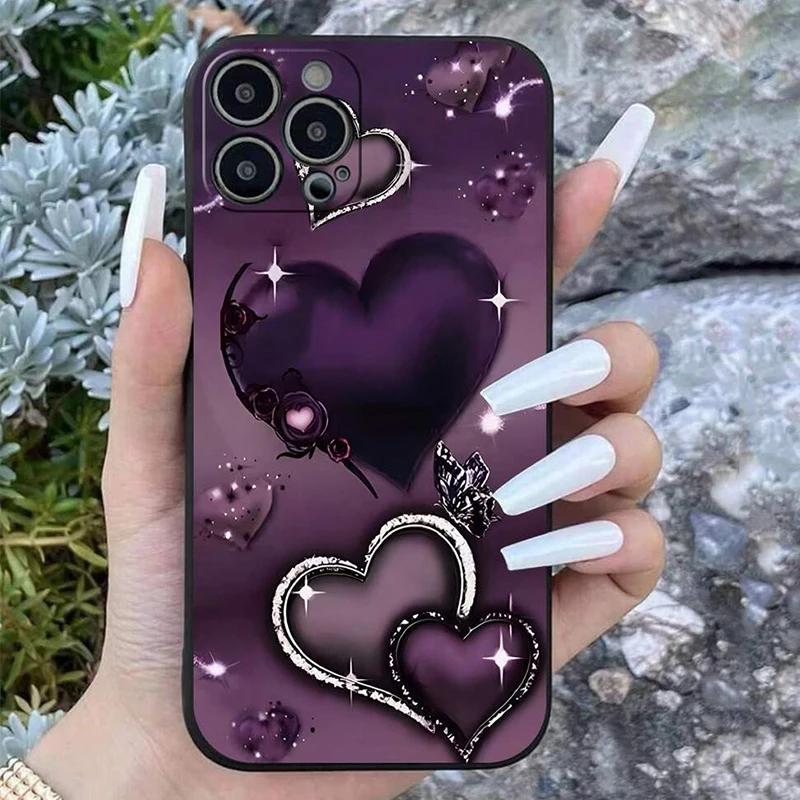 Фиолетовый чехол в форме сердца на День святого Валентина для iPhone 17 Air 16 15 14 13 12 11 Pro Max XR XS MAX 7 8 PLUS SE, мягкий чехол из ТПУ