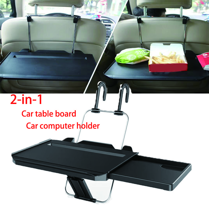 2 In 1 Foldable Car Computer Rack With Drawer Shelf Car Steering Wheel Seat Back Laptop Tray Food Drink Table Holder Stand
