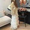 Spring French Embroidered Layered Ruffle High-Waist Long Skirt for Women