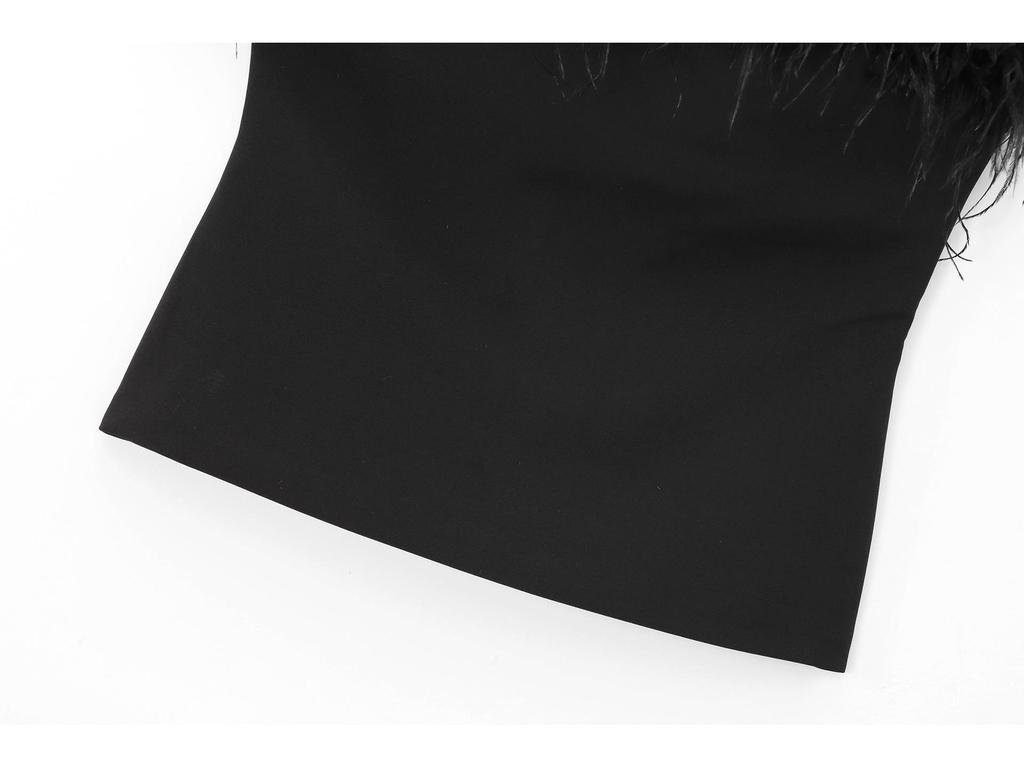 Autumn European & American Style Feather Bustier Slim One-Shoulder Camisole