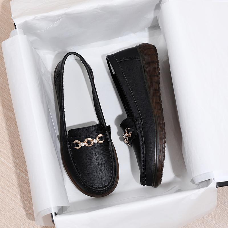 Весенне-осенняя женская повседневная обувь из металлической кожи с мягкой лапшой и мягкой лапшой, женская кожаная обувь