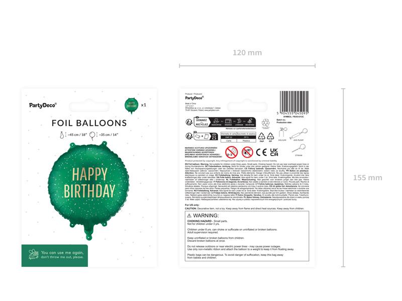 Foil Balloon Happy Birthday Pastille Dark Green 35x35cm