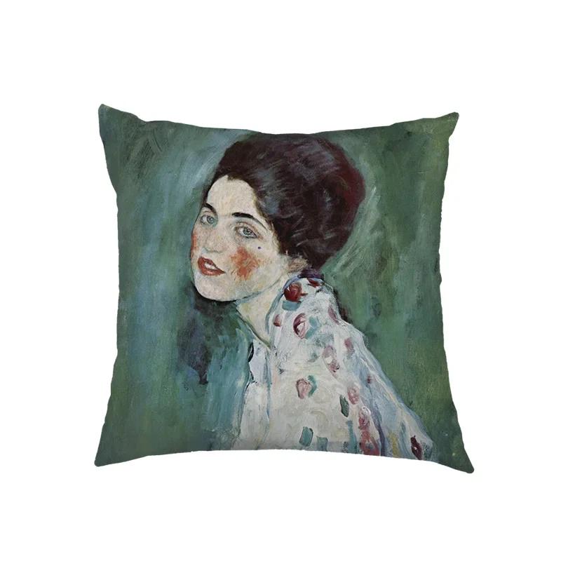Oil Painting Kiss By Gustav Klimt Cushion Cover Van Gogh Starry Night Linen Pillowcase Sofa Throw Pillow Covers for Living Decor