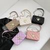 Commuter Texture Rhombus Spring Solid Color Love Hardware Indentation Shoulder Crossbody Chain Small Square Women'S Bag