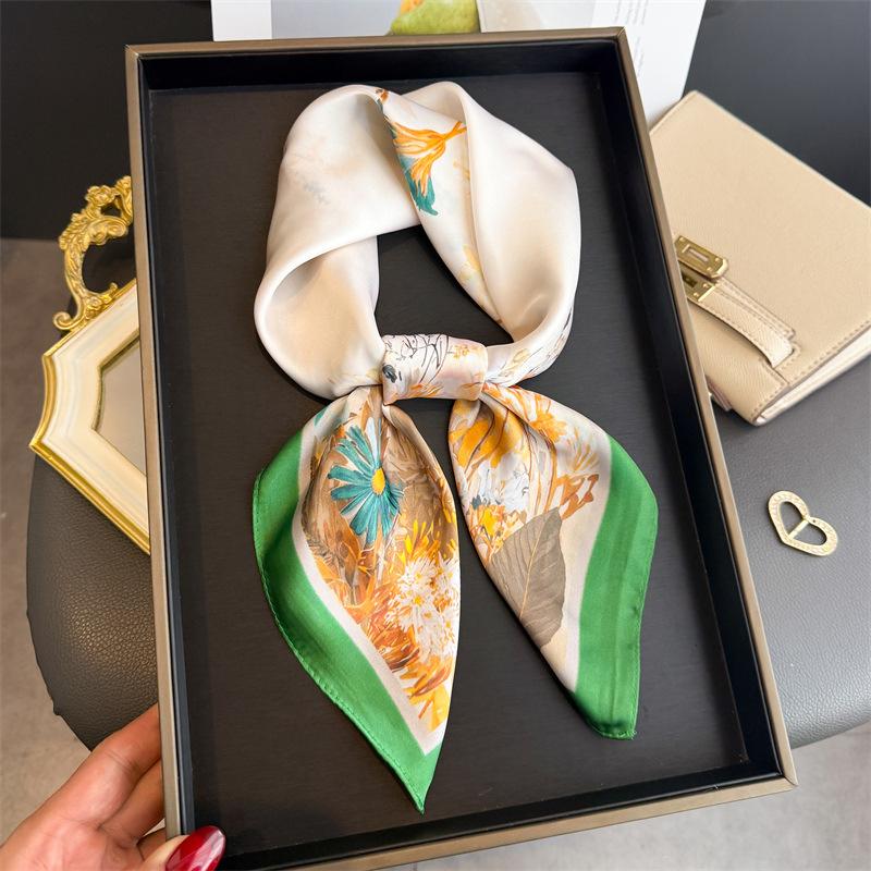 Spring simulation silk printing silk scarf square scarf high-end shawl sunscreen neck small square scarf headscarf women