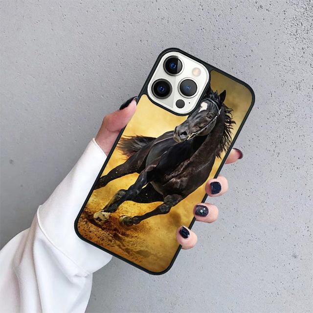 Чехол для iPhone 17 Air 15 16 14 13 12 Pro Max 11 Pro Max Plus с изображением бегущей черной четвертьмильной лошади Чехол Coque