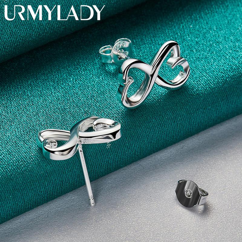 Серьги-гвоздики с бантом в форме сердца из стерлингового серебра 925 пробы для женщин, модные ювелирные изделия