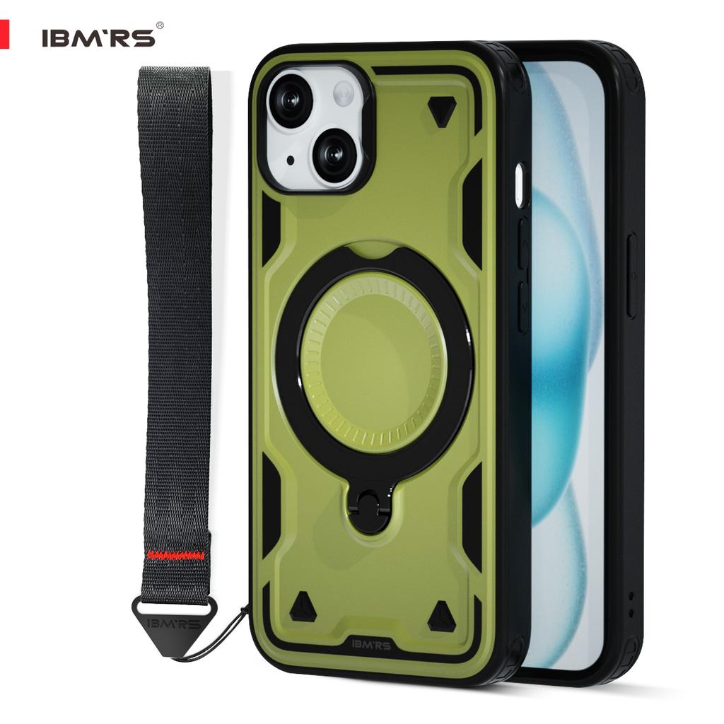 Чехол IBMRS для iPhone 15 с магнитом, подставкой и шнурком | Противоударный чехол, совместимый с Magsafe | Противоскользящая ручка для автомобиля/путешествий