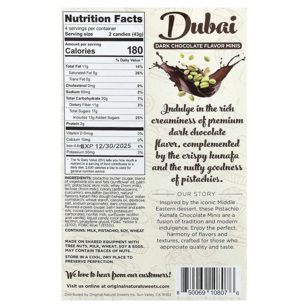 Original Natural Sweets, Dubai Dark Chocolate Minis, 8 pieces, 170g (6oz)