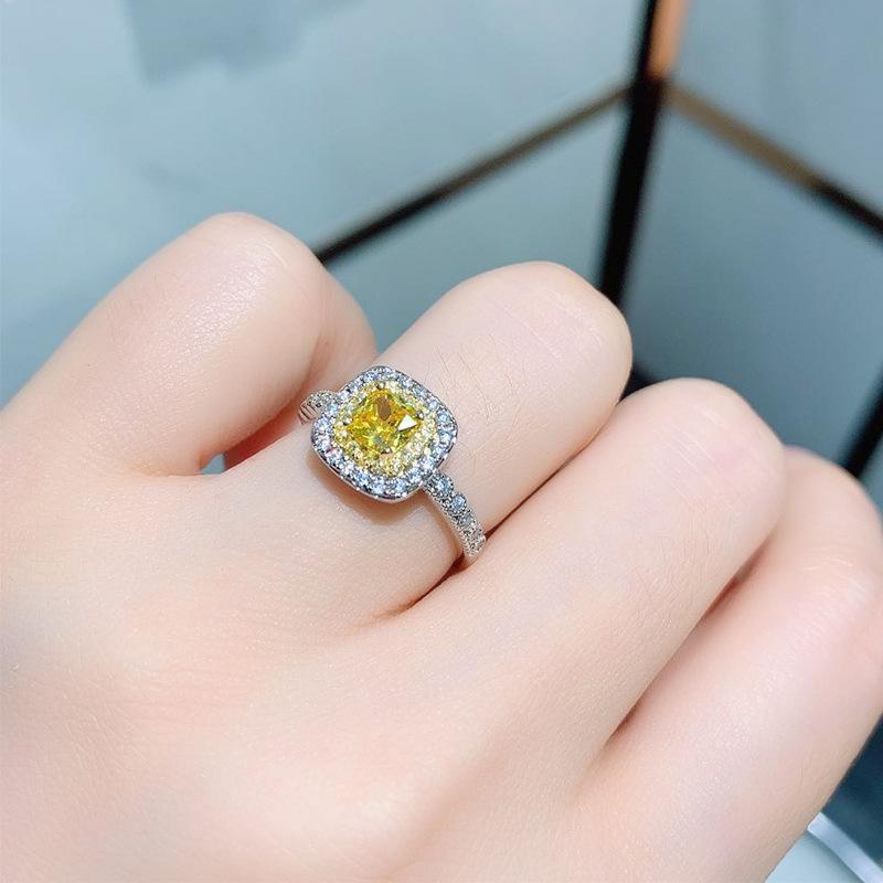 Простое квадратное цирконовое кольцо, имитация желтого алмазного порошка, модные аксессуары для колец с бриллиантами, поставка