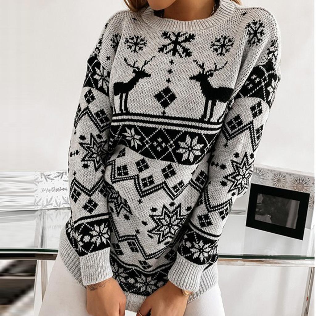 Women's Fashion Winter Christmas Knitted Long Sleeve Round-Neck Sweater