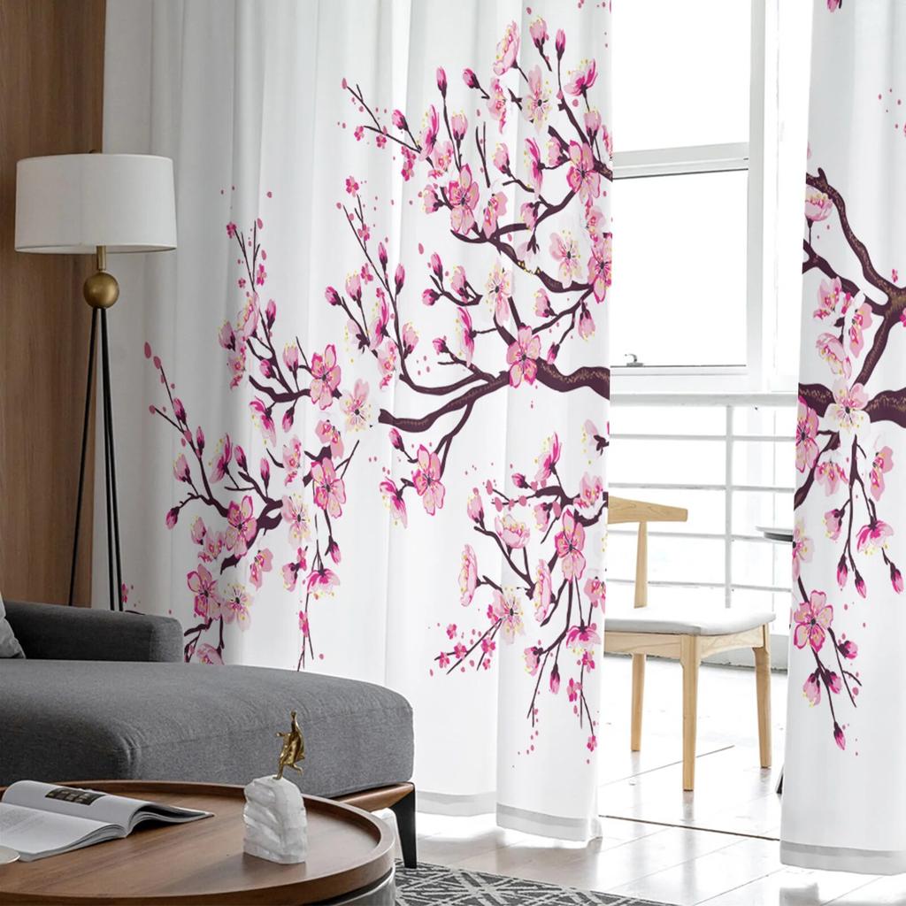 Розовые прозрачные шторы с цветком вишни, оконные шторы для гостиной, спальни, жалюзи, детская комната, домашний декор