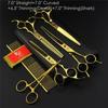 7.0" 8.0 Ch Profional Pet Scissors for Dog Groomg Straight & Thng & Curved Shears FeShark Teeth 4pcsSet +Comb Bag