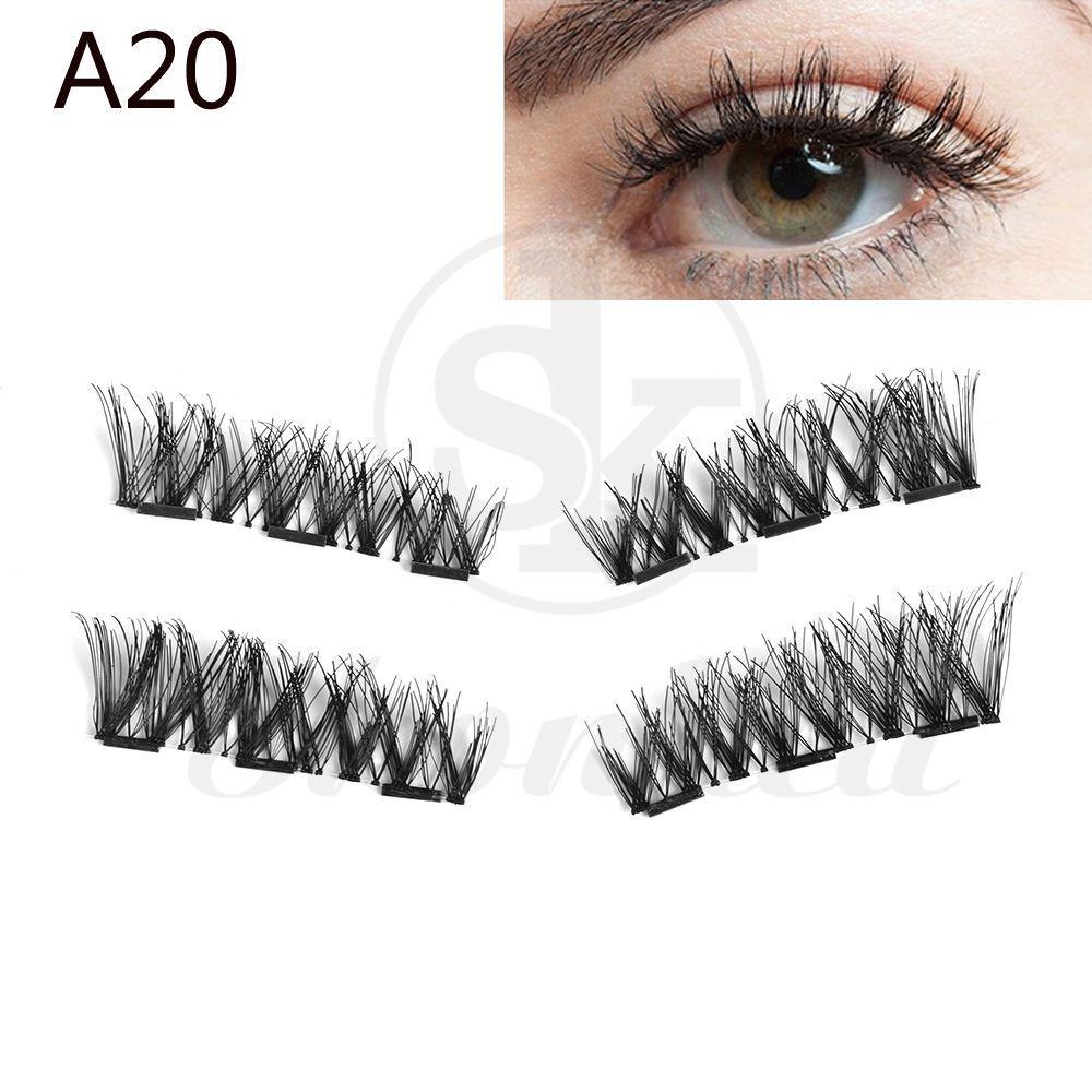 SK SKONHED 4 Pcs Sexy Long Cilia Glue-free Triple Magnet Extension Tools False Eyelashes Cross Wispy