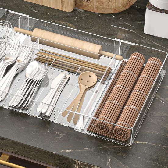 Органайзер для столовых приборов, выдвижной ящик для кухонных принадлежностей, органайзер с несколькими отделениями, большой вместимостью для столовых приборов