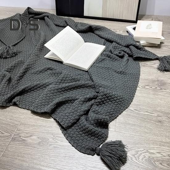 Вязаное одеяло в скандинавском стиле, однотонное одеяло с бахромой, анти-катышковое одеяло с кисточками для домашнего декора, кровати, дивана, путешествий