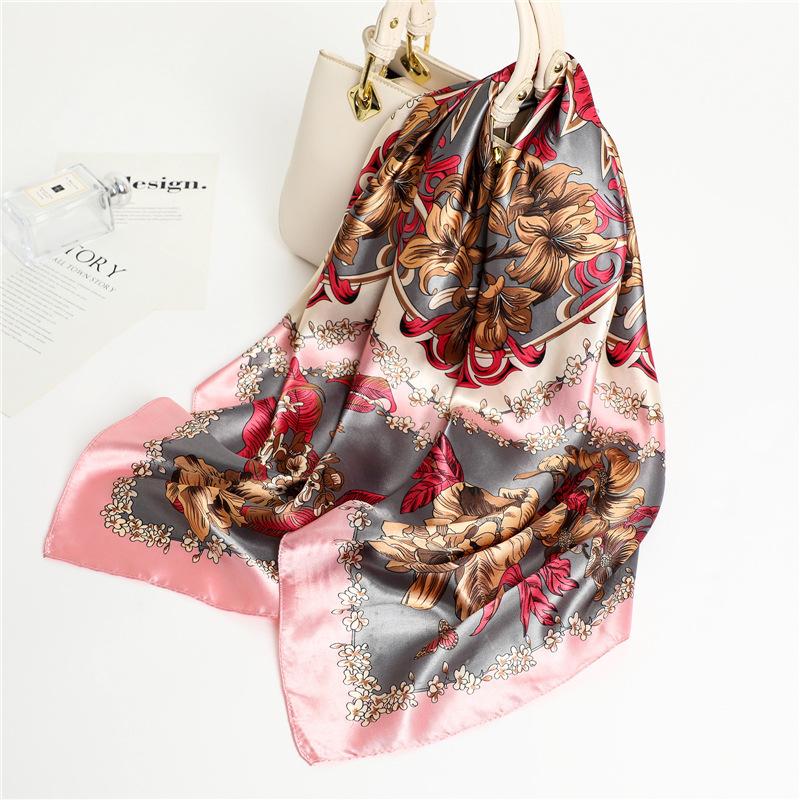 90 * 90cm New Silk Scarf Women'S Spring And Summer Decorative Scarf Sunscreen Travel Shawl Autumn And Winter Scarf Thin Edition