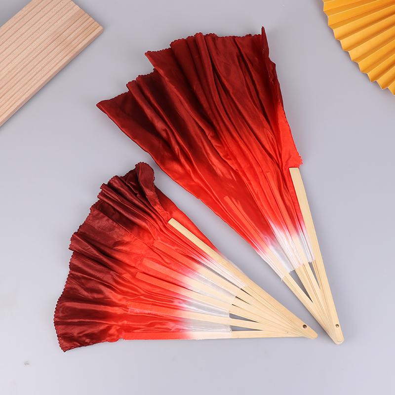 10-50Cm Length Adult Imitation Silk Dance Fan Double Sided Gradient Red Color Dancer Practice Dance Props Chinese Folk Dance Fan