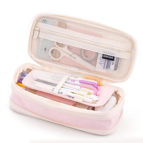 Large Capacity Pen Pouch Portable Storage Organizer Bag Zipper Closure Stationery Pencil Pouch Office Supplies