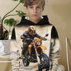 Youth Motorcycle Racing Cartoon 3D Print Sweatshirt, Casual Hoodie with Hood, Medium Stretch Polyester Knit