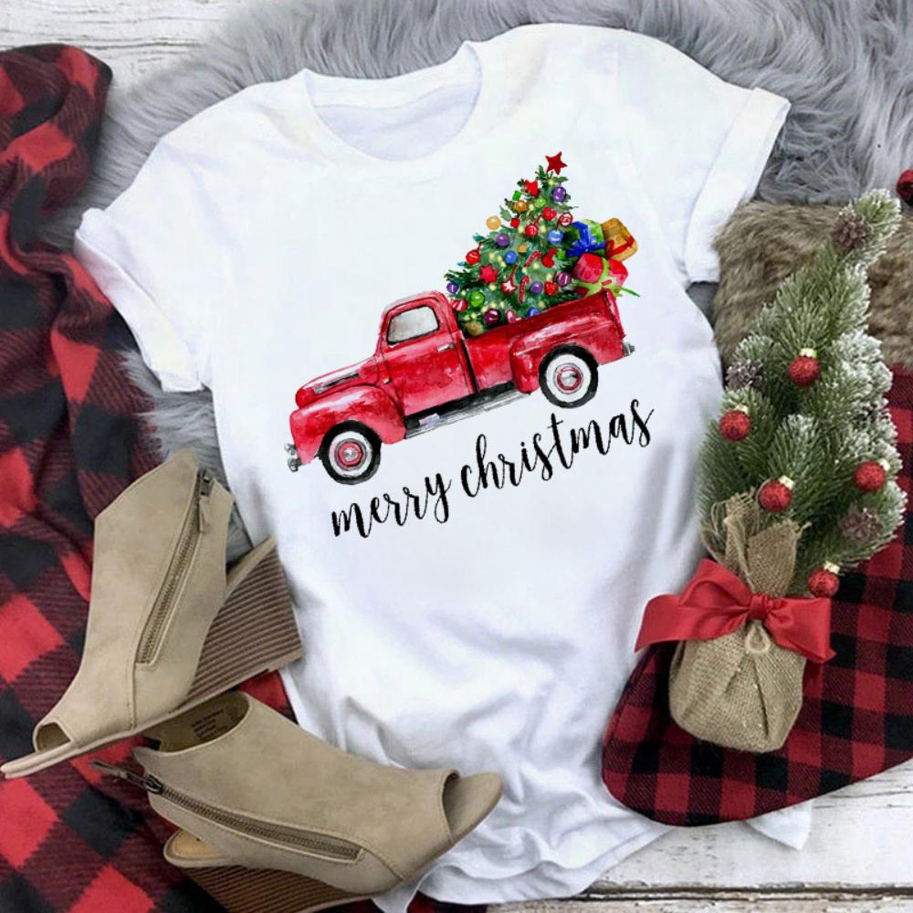 Christmas Reindeer Tshirt Loose Truck Christmas Tree Tshirt Durable Men Women Unisex Casual Tshirt Daily Travel Streetwear