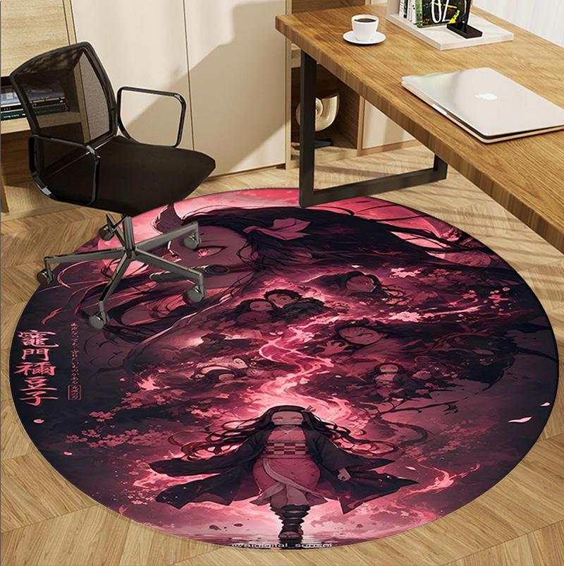 Demon Slayer Pattern Round Rug, Indoor/Outdoor Mat, for Picnic, Gameroom, Bedroom, Office, Living Room, Home Decor Carpet, Birthday Gift