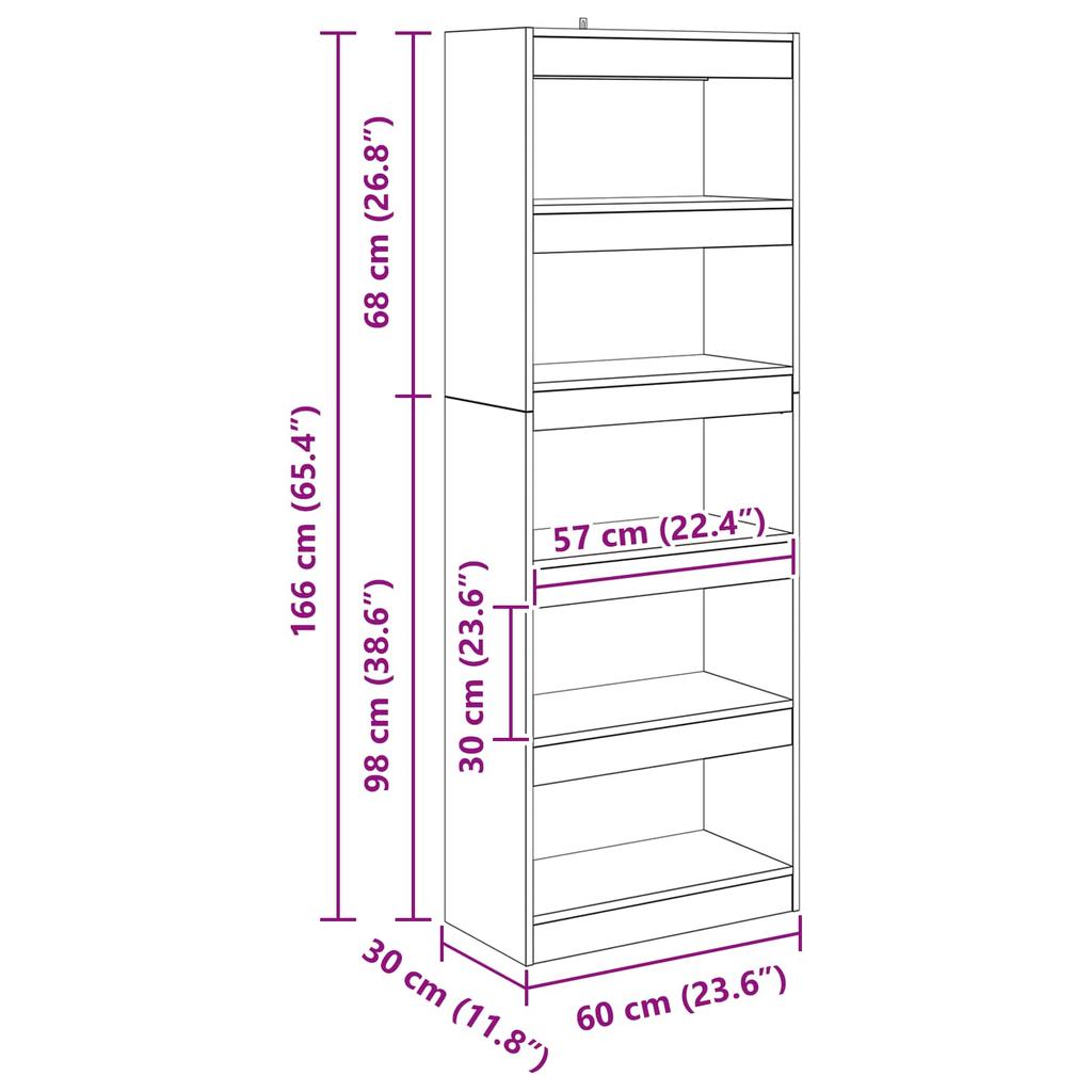 Bookshelf Black Oak Effect 60 x 30 x 166 cm Engineered Wood