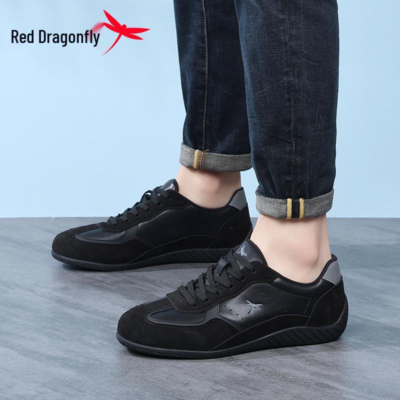 Red Dragonfly Men's Genuine Leather Retro German Trainers - 2026 Spring Collection, Wear-Resistant, Versatile, Casual Sneakers.