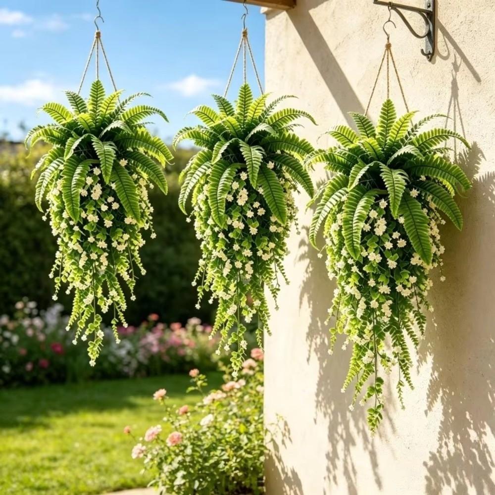 3Pcs/Set UV Resistant Realistic Fake Fern Vines Easy Care Faux Palm Leaves Garden Decor