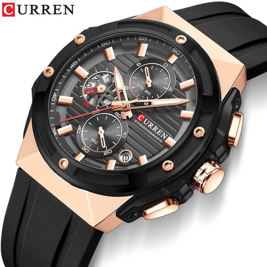 CURREN Top Luxury Quartz Men's Watch Silicone Strap Multifunctional Timing Code Classic Luminous Waterproof Men's Watch