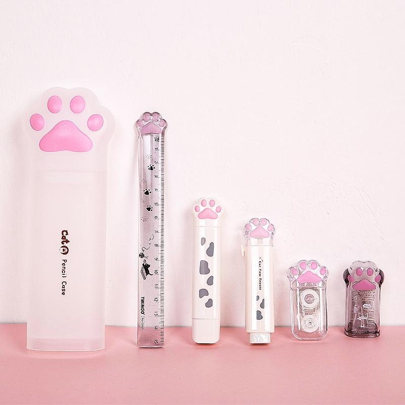 Пенал с кошачьей лапой, милый канцелярский набор, точилка, корректирующая лента, кавайный ластик, линейка Papeleria, пенал, школьные принадлежности для K