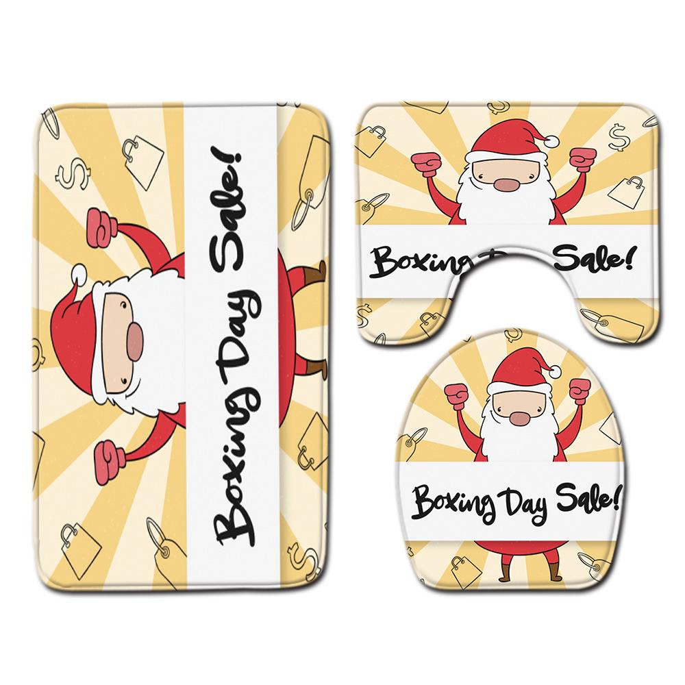 3D Printed Christmas Waterproof Shower Curtain Toilet Four-Piece Combination Set Household Doormat Floor Mat Carpet