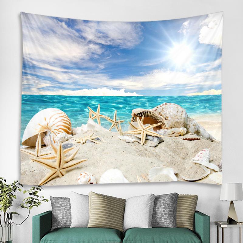 Ocean Beach Tapestry Wall Hanging Starfish Shell Bedroom Living Room Home Decor Polyester Fabric