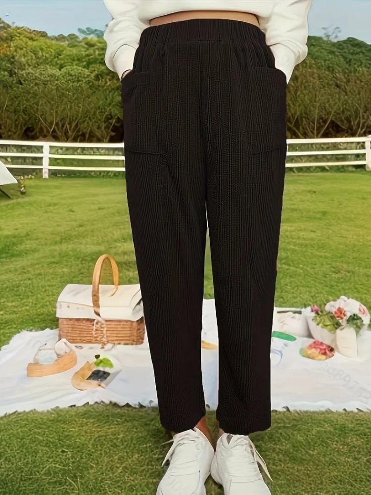 Однослойные вельветовые брюки-шаровары для весны и лета, однотонные литературные и ретро женские брюки свободного кроя с карманами в повседневном стиле