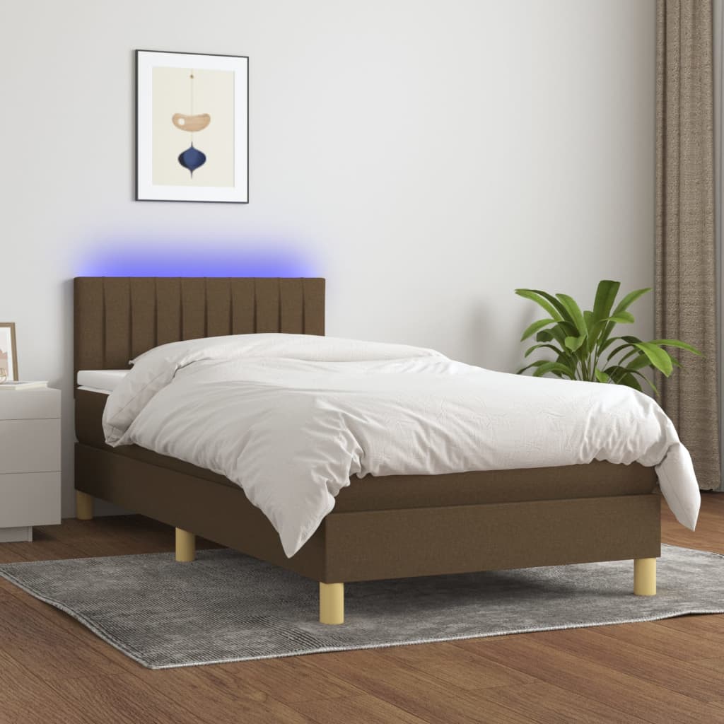 Box Spring Bed with Mattress & LED Dark Brown 80 x 200 cm Fabric