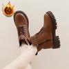 Women's Winter Warm Snow Boots Chunky Lug Sole Faux Fur Lining Lace-Up Ankle Booties Shoes for Women Non-Slip Platform Walking Short Combat Boots